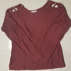 MAURICES maroon long-sleeve, lace detailing